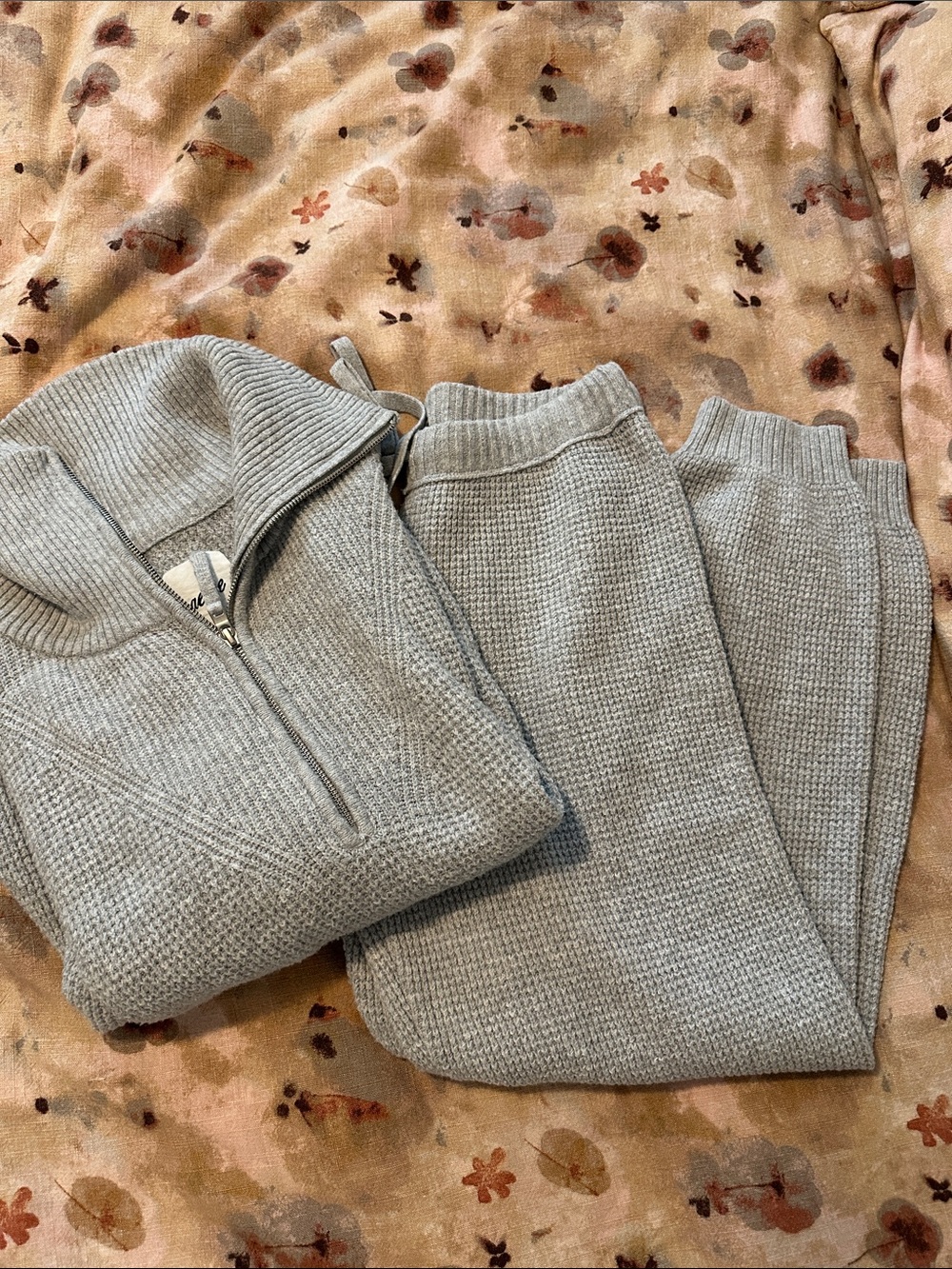 aerie Gray Waffle Knit Quarter-Zip Sweater & Jogger Lounge Set - Picture 5 of 5